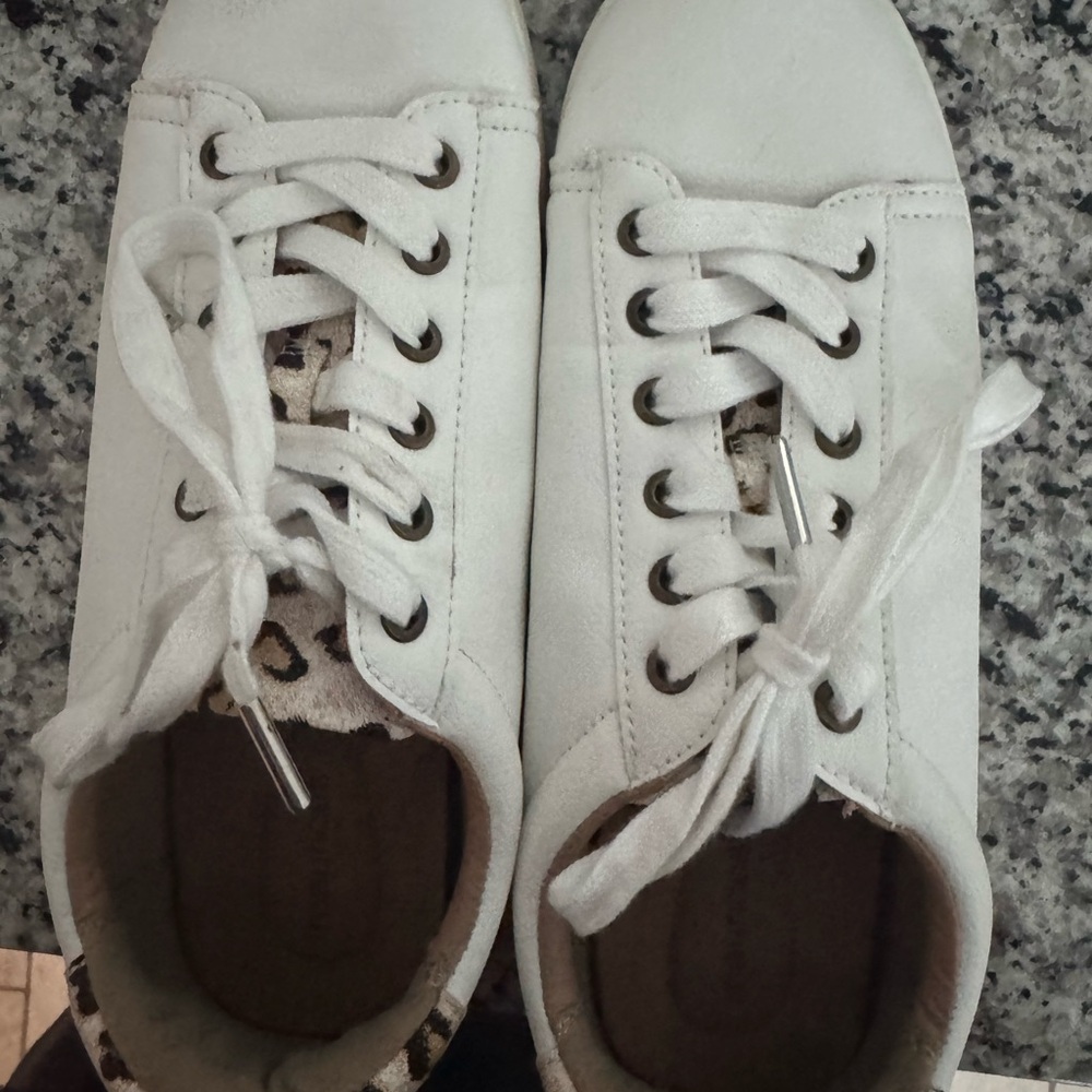 Maurices White and Tan Sneakers with Leopard Print